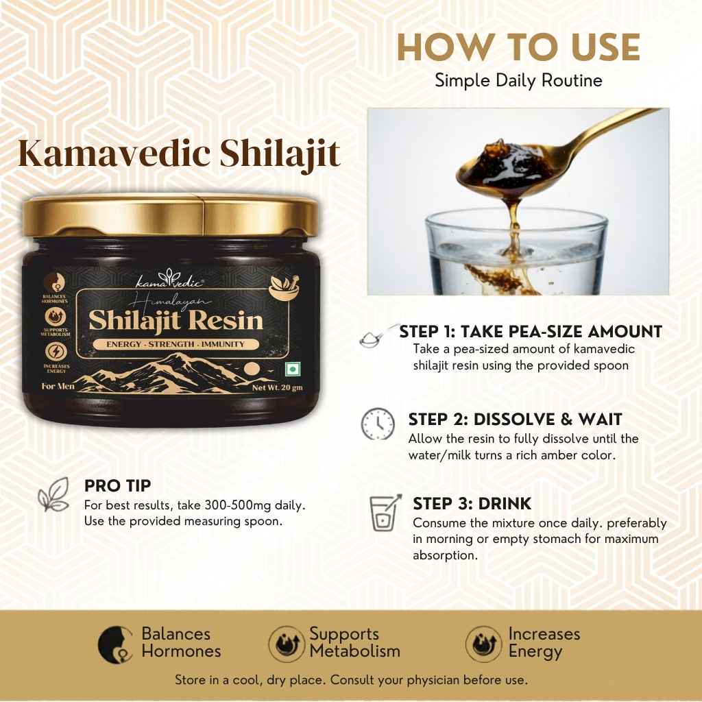 Kamavedic Pure Himalayan Shilajit Resin for Men — high Fulvic Acid 60 percent, minimally processed, 20g jar