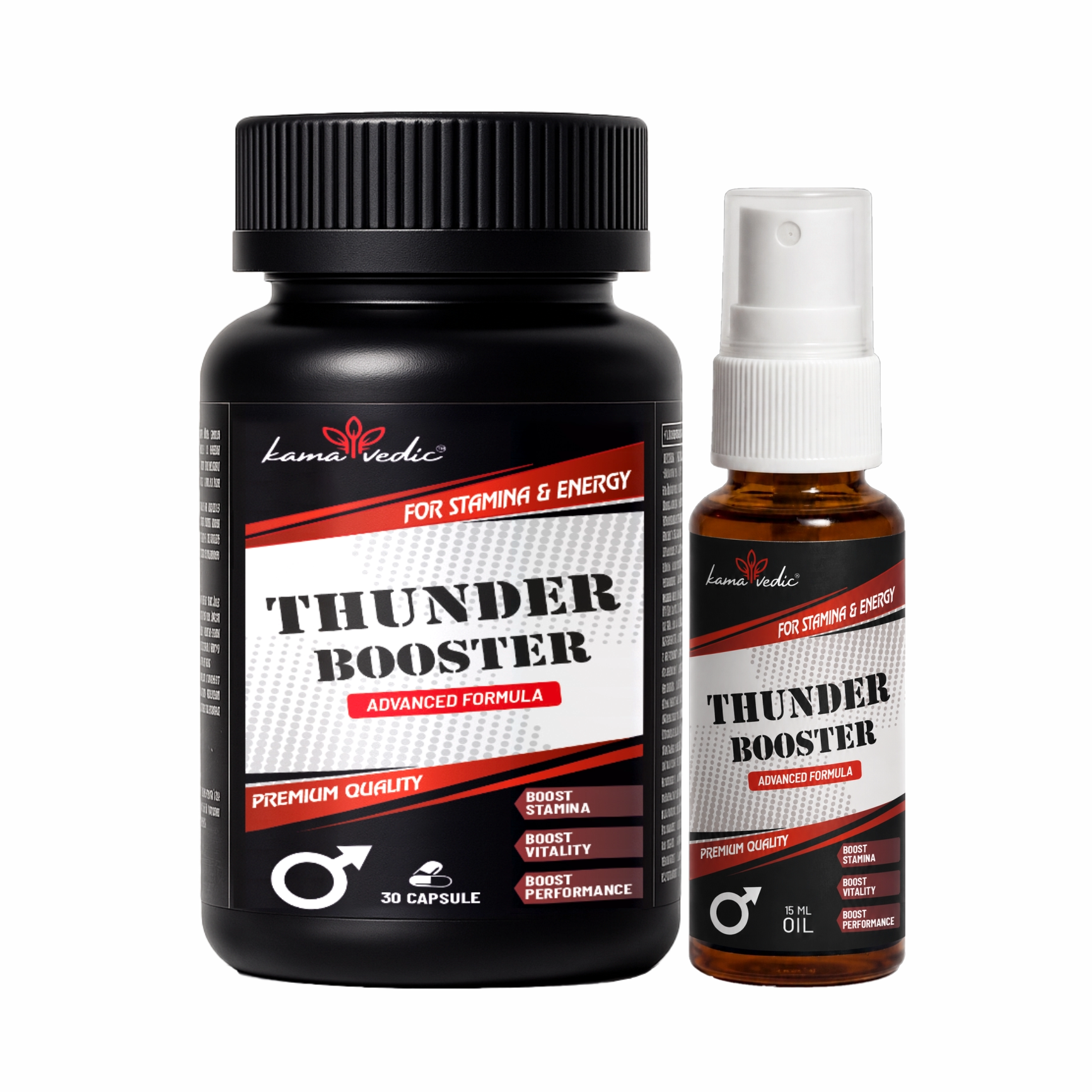 Kamavedic ThunderBooster Combo - Ayurvedic Stamina Capsule 30 count
and Performance Oil 15ml for men - Advanced Formula