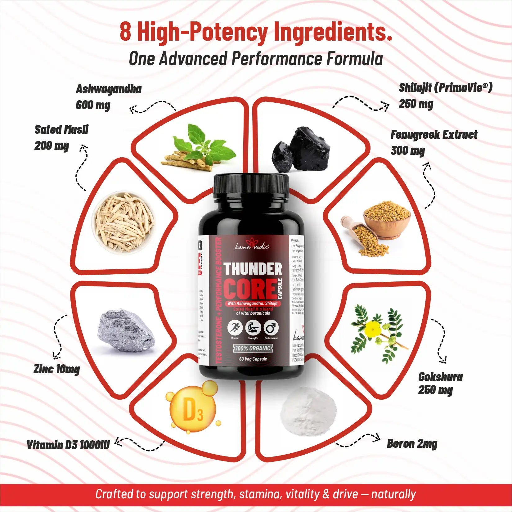 ThunderCore Ayurvedic testosterone booster with ashwagandha shilajit safed musli gokshura ingredients